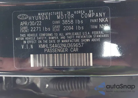 2022 Hyundai Elantra Sel z USA, uszkodzony, nr VIN KMHLS4AG2NU369657